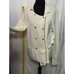 Adrienne Women's White Textured Collar Button‎ Up Cardigan Sweater Jacket